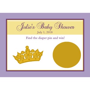 24 personalizzati bambino doccia gratta carte da gioco - principessa o Principe Design - Royal Baby Shower - viola e oro