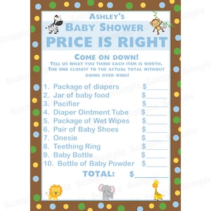24 Baby Shower personnalisée Le prix est correct Cartes de jeu - Zoo Animals