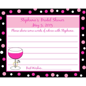24 Consejo de despedida de soltera tarjetas - vino y anillos - rosas - vino rosa despedida de soltera - vino consejos tarjetas - deseos de boda