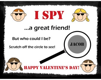 Personalized Scratch Off Valentine's Day Cards for Kids -PRINTED and shipped - You Pick the Quantity - I SPY Design - School Valentines