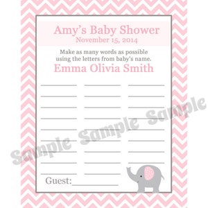 24 Personalisiertes Baby Shower Namensspiel - ROSA Elefant
