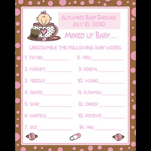 24 personalizzati Word Scramble Baby doccia gioco carte - tazza di tè - rosa