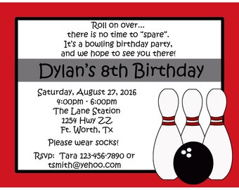 20 Personalized Bowling Birthday Party Invitations  -   ANY Color -  Bowing Party - Bowling Alley Party Invitations - Boy or Girl