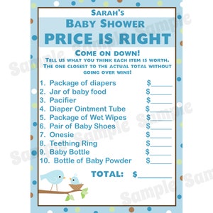 24 cartes de jeu personnalisées Baby Shower Price is Right - Momma Bird Baby Shower - Bird Baby Shower - Cartes de jeu Baby Bird Price is Right
