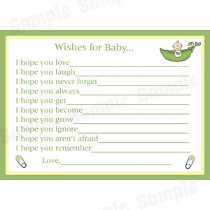 24 Wishes for Baby Cards - Tarjetas personalizadas de baby shower - Diseño de guisante dulce - Guisante dulce amarillo - Género neutro - Otros colores disponibles
