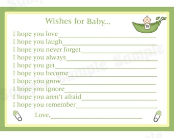 24 Wishes for Baby Cards - Personalized Baby Shower Cards - Sweet Pea Design - Yellow Sweet Pea - Gender Neutral -  Other Colors Available