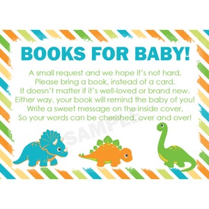 24 libri per carte per inserti per bambini - Carte per baby shower - Porta un libro invece di una carta - Dinosaur Baby Shower