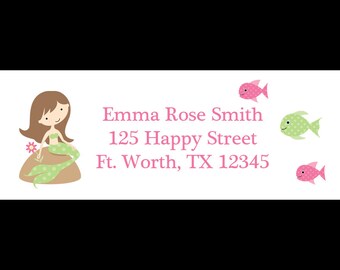 30 Personalized Return Address Labels  - Mermaid