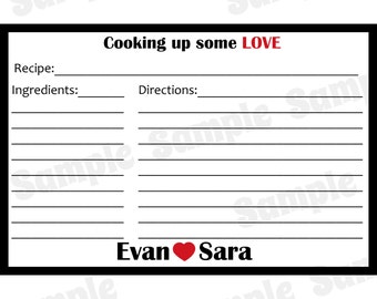 50 Personalized Recipe Cards  -  Cooking Up Some Love Design - 4x6" Size
