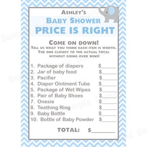 24 personalisierte Baby Shower Price is Right Game Cards - BLUE Elephant
