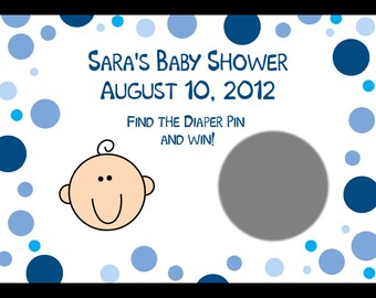 24 Blue Polka Dot Baby Shower Scratch Off Game Cards - Personalized