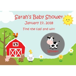 24 personalizzati gratta carte da gioco - giù sulla festa di compleanno da cortile fattoria - Barnyard Baby Shower - = Farm Baby Shower - animali da fattoria