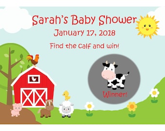 24 Personalized Scratch Off Game Cards - Down on the Farm - Barnyard Baby Shower - Barnyard Birthday Party = Farm Baby Shower - Farm Animals