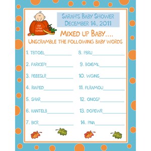 24 personnalisée Word Scramble bébé douche jeu cartes - notre petite citrouille en bleu