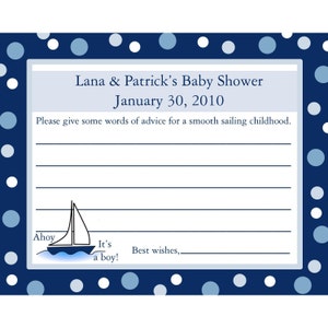 24 cartões de conselhos personalizados para chá de bebê AHOY, É UM MENINO