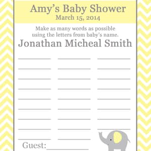 24 Gioco di nomi personalizzati per baby shower - Elephant