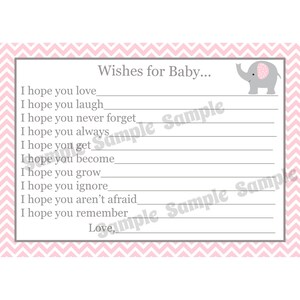 24 Tarjetas de deseos para bebés - Tarjetas personalizadas de baby shower - PINK ELEPHANT