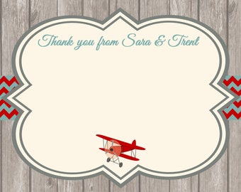 20 Personalized Baby Shower Thank You Cards - Airplane Thank You Cards   - Airplane Design -Little Pilot Baby Shower - PRINTED and shipped