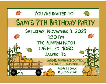 20 Birthday Invitations -Fall Party -Corn Maze - Pumpkin Patch Farm -Autumn Party - Personalized PRINTED and shipped to you