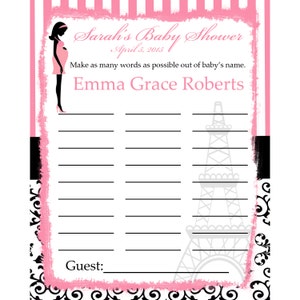 24 Gioco personalizzato del nome del baby shower - Tema Parigi