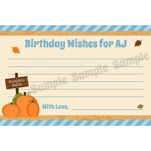 24 tarjetas de consejo de cumpleaños personalizadas - parche de calabaza - fiesta de otoño - cualquier edad - personalización personalizada