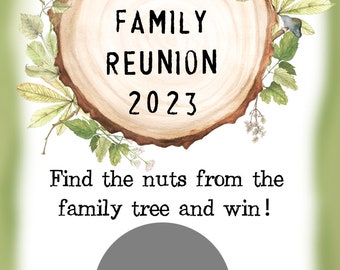 24 Personalized Family Reunion Scratch Off Game Cards - Family Reunion Game Cards  - Find the Family Nut  - Printed and shipped to you!