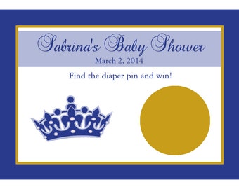 24 Personalized Baby Shower Scratch Off Game Cards -  Little Prince - Royal Blue and Gold