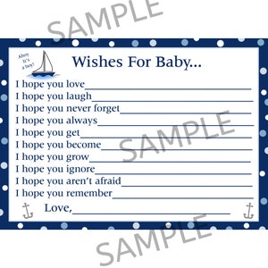 24 Wishes for Baby Cards - Tarjetas personalizadas de baby shower - Ahoy It's A Boy Baby Shower - Ahoy Message to Baby Cards - Baby Shower náutico