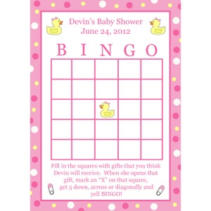 24 Personalizada tarjetas del Bingo de la ducha de bebé - patito rosa
