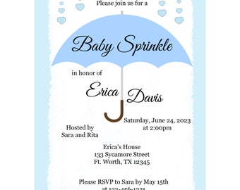 20 Personalized Baby Sprinkle Invitations  - Umbrella Sprinkle Baby Shower -PRINTED and SHIPPED - Baby Shower Invitations - ANY color