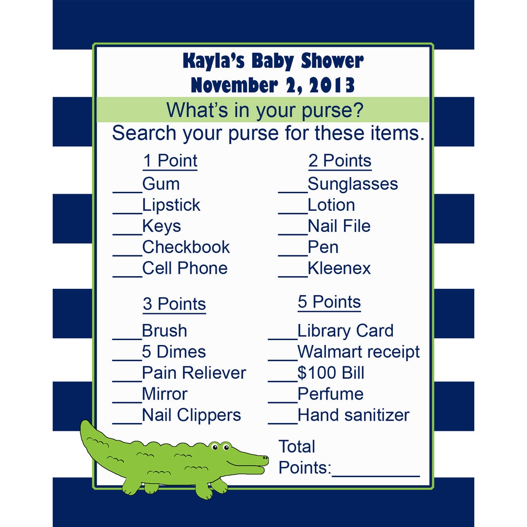 24 Personalized Baby Shower Game Cards - What's in Your Purse - Little ...