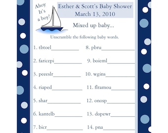 24 Personalized Word Scramble Baby Shower Game Cards   AHOY IT'S A BOY