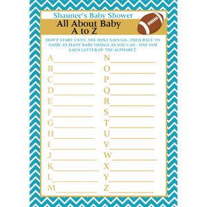 24 personalizado Baby Shower A Z juego tarjetas - diseño fútbol