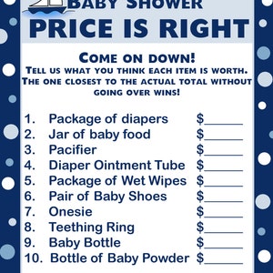 24 Baby Shower Price is Right Game Cards - Ahoy It's A Boy Design