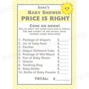 24 Personalizzato Baby Shower Prezzo è giusto Carte di gioco - You Are My Sunshine Baby Shower - Sunshine Baby Shower - Sunshine Game
