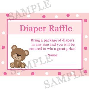 24 Baby Shower Pannolini Raffle Cards - Orsacchiotto Rosa Baby Shower