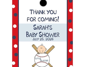 24 Personalized Baby Shower Favor Tags  LITTLE SLUGGER - Baseball Baby Shower - Favor Tags - Party Favor Tags - PRINTED and shipped