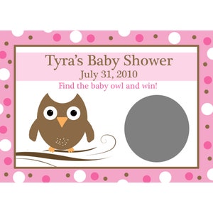 24 Baby Shower Gratta e Vinci Carte da Gioco - Pink Baby Owl - Owl Scratch Off Game Cards