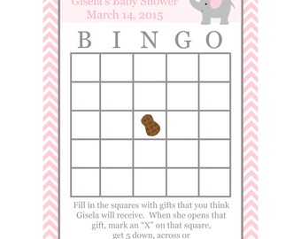 60 Elephant Baby Shower Bingo Cards 60 Printable Bingo Cards Girl Baby ...