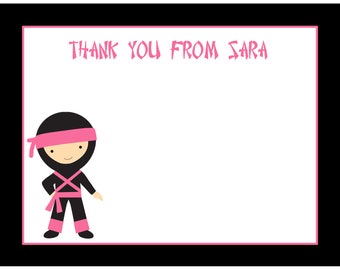 20 Personalized Thank You Cards - Girl Nnja  - Pink Ninja Thank You Cards