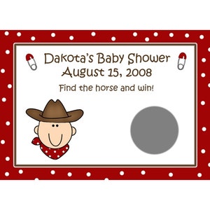 24 personalizzato Baby doccia gratta carte - piccolo Cowboy Theme