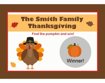 24 Personalized Thanksgiving Day Scratch Off Game Cards - Turkey Scratch Off Cards  - Family Scratch Off Cards - PRINTED and SHIPPED to you!