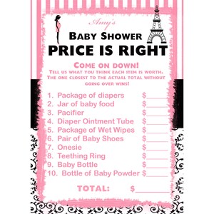 24 Baby Shower personalizzato Il prezzo è giusto Carte da gioco - Tema Parigi
