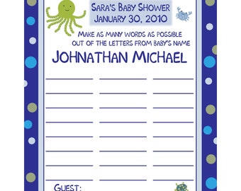 24 Personalized Baby Shower Name Game  UNDER THE SEA