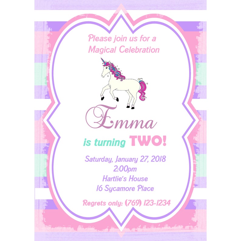 20 Personalized PRINTED Birthday Invitations Unicorn Party Unicorn Invitations 5x7 Size image 1