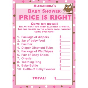 24 Baby Shower personalizzato Prezzo è giusto Carte da gioco - Gufo ROSA