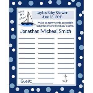 24 Baby Shower Carte da gioco personalizzate - Gioco del nome del bambino - AHOY IT'S A BOY