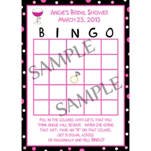 24 Personalizada Bridal Shower Bingo - vino y anillo - rosas