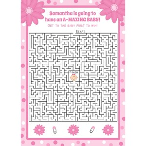 24  Personalized Baby Shower Maze Game Cards - Pink Flower Design - Baby Shower Game Cards - Pink Flower Baby Shower - Girl Baby Shower Game