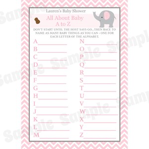 Douche de bébé personnalisé 24 A à Z jeu de cartes - Pink Elephant